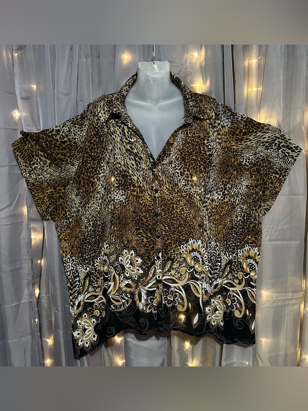 Vintage leopard print and floral sheer top/cover up Sz 4X by fashion bug